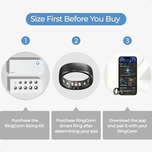 Smart Health Tracker Ring for Women/Men, No Subscription Needed, Size First with Sizing Kit, 7-Day Battery Life - iOS & Android Compatible (Black, Size 10)