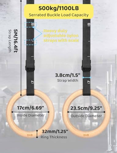 Olympic Wooden Gymnastic Rings with Adjustable Straps for Workout