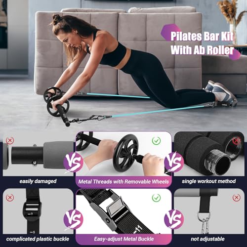 Pilates Bar Kit with Resistance Bands for Full Body Training