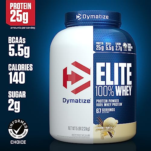 Dymatize Elite 100% Whey Protein Powder, Vanilla, 5lb, 67 Servings